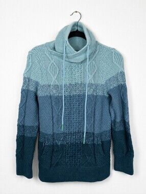 L.L.Bean Signature 100% Cotton Ombre Cable Knit Cowl Neck Fisherman Sweater XS